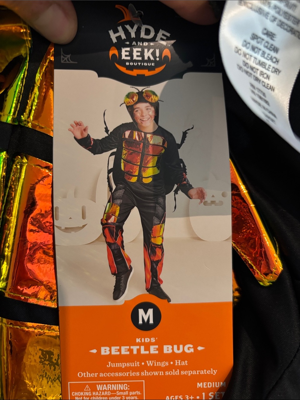 Kids' Beetle Bug Costume - Medium, Black & Metallic Orange